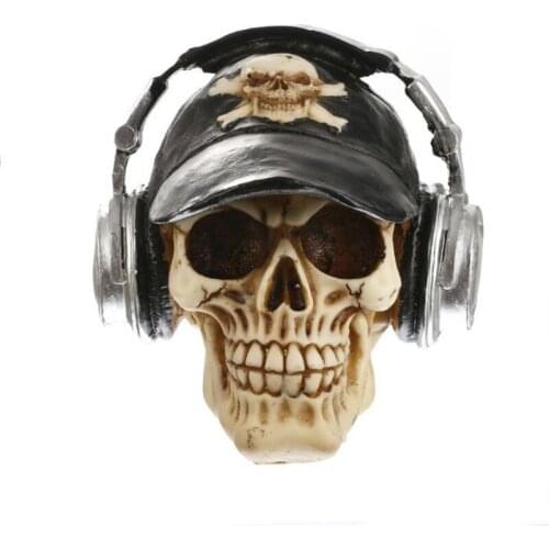 Resin Craft Statues For Decoration Skull Wthe Headphone Creative Skull Figurines Sculpture Home Halloween Decoration