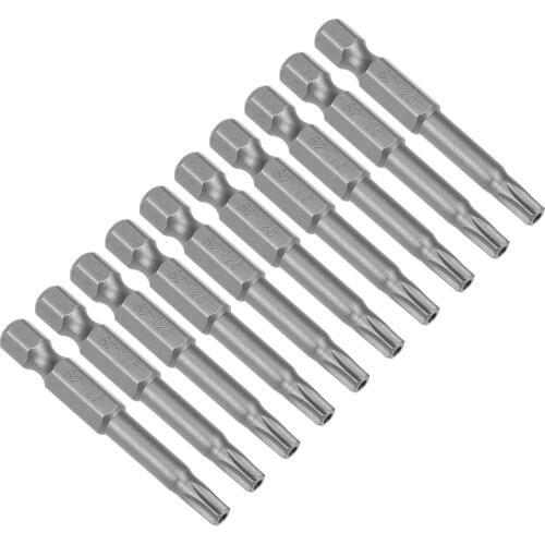 Uxcell 10pcs 50mm 1/4" Hex Shank T25 Magnetic Torx Head Security Screwdriver Bits S2