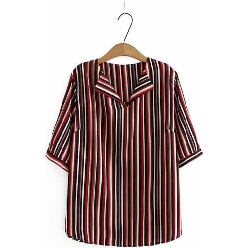 Plus size half sleeve striped chiffon women loose tshirts 2020 new summer casual ladies Turn-down Collar t shirts female tops