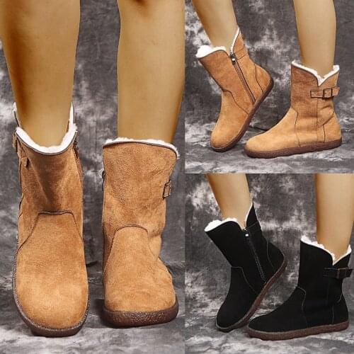 2020 Snow Boots Suede Ankle Boots for Women Flat Boots Winter Shoes Women Booties Plush Warm Women Winter Boots Mujer Big Size