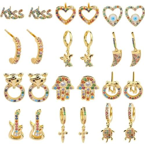 1 pairEarrings-Set Punk Gold Multiple Styles Copper Stud Earrings For Men and Women Gothic Street Pop Hip Hop Ear Jewelry