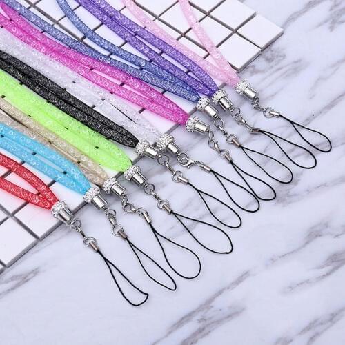 10 PCS/Lot Glitter Rhinestone Mobile Phone Strap Long Neck Lanyard Rope For Keys ID Card Holder iPhone Huawei Samsung Cord
