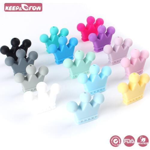 Keep&Grow 10pcs Crown Silicone Beads Baby Teething Toys Food Grade Silicone DIY Pacifier Chain Pendant Accessories Baby teethers