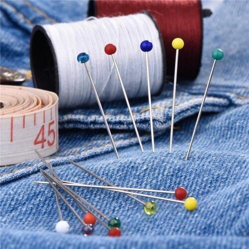 100pcs/set 38mm fashion Sewing Needles colored glass head bead pin stitch knitting needles sewing fixed DIY safety pin FZ14