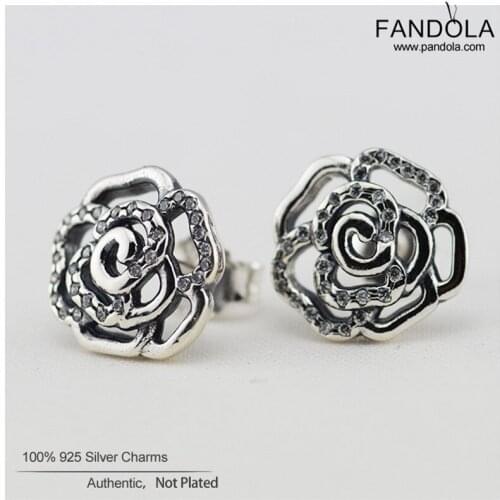 100% 925 Sterling Silver Earring Clear CZ Shimmering Rose Stud Earrings For Women Wedding DIY Jewelry Pendientes Brincos