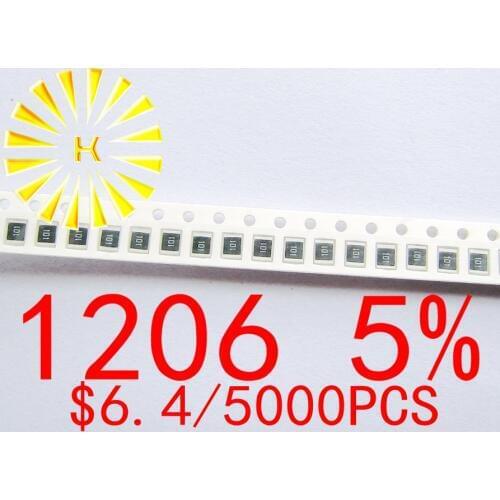 1206 5% Chip Resistors 0.01-0.091R 0.1-0.91R 0R 1R-10M 1/4W SMD Resistor x 5000PCS