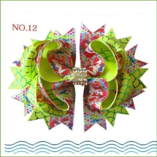 20 BLESSING Good Girl 4.5" Princess Hair Bow Clip Mermaid Scale Rhinestone