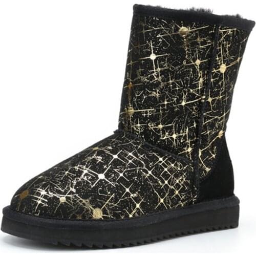 2021 Fashion Waterproof Women Boots Non-Slip Rubber Soles Snow Boots Natural Fur Warm Sheep Wool Winter Boots Genuine Leather