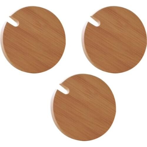 3pcs Wood Lids Wooden Mug Cover Glass Jar Wood Drink Cup Lid with Spoon Hole