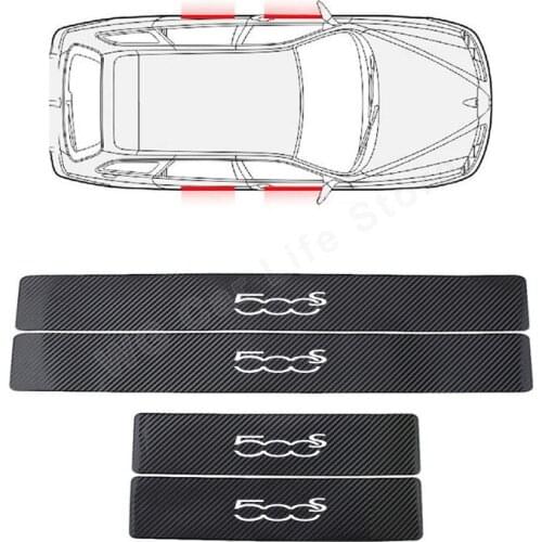 4PCS Carbon Fiber Vinyl Sticker For Fiat 500S Car Door Sill Scuff Plate Stickers Auto Parts Accessories