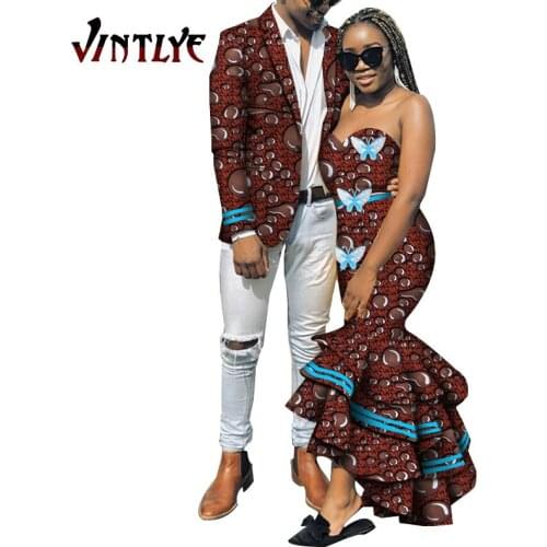 2020 New best-selling African womens dress Bazin Riche mens jacket suit lovers' dress printed jacket wyq420