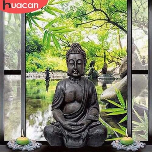 HUACAN Diamond Painting Portrait Buddha Mosaic Embroidery Tree Cross Stitch Decoration Painting With Diamonds Home Decor