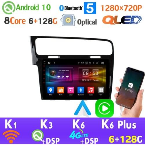 6G+128G QLED 1280*720P Android 10.0 Car GPS Radio Player For Volkswagen VW Golf 7 MK7 SPDIF Head Unit 4G LTE WiFi AHD 1080P DSP