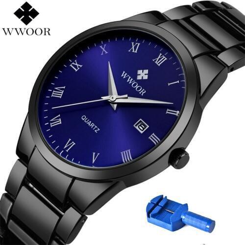 WWOOR Mens The Minimalist Quartz Stainless Steel Dress Watch, 50ATM Waterproof Date Man Watch Clock with Watchband Fixing Tool