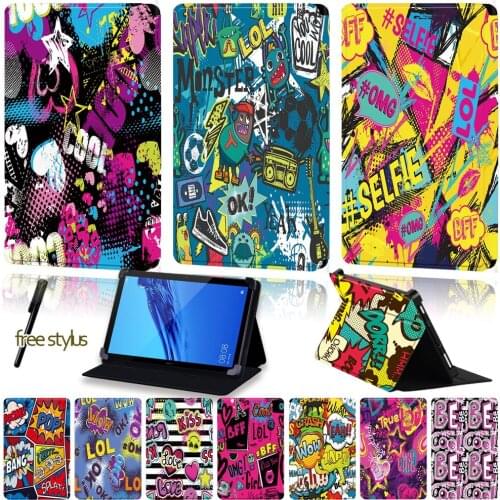 Tablet Case for Huawei MediaPad (T1 7.0 /T3 7.0 /T1 8.0 /T3 8.0) /MediaPad (T1 /T5)10 /T2 10 PRO Graffiti Flip Cover Case+Stylus