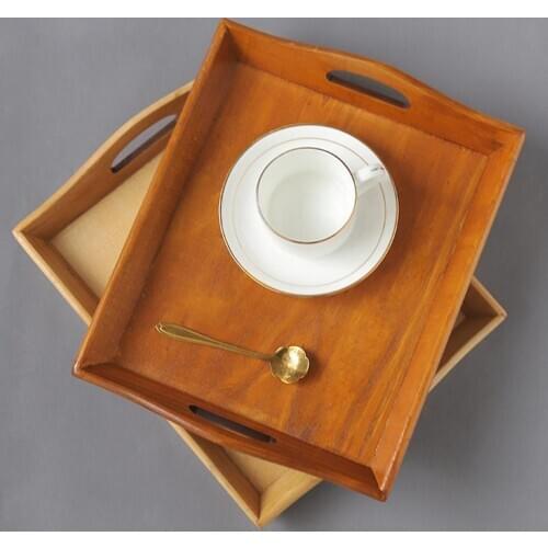 Retro Wooden Rectangular Serving Tray Fruit Food Snack Plate Kitchen Supplies