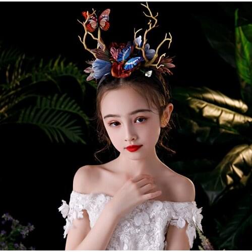 Children Christmas Antler Hairband Forest Branch Butterfly Headband Girl Fashion Show Party Photography Headdress Hairdress