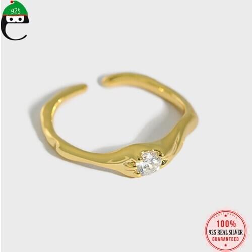 ElfoPlataSi Real 925 Sterling Silver Contracted Temperament CZ Opening Ring For Women Office Lady Girl Fine Jewelry Gift DD224