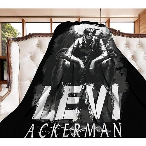 Levi Ackerman Attack On Titan Flannel Throw Blanket Lightweight Comfy Fluffy Warm Cozy Plush Cover Soft Queen Bed Twin Sofa