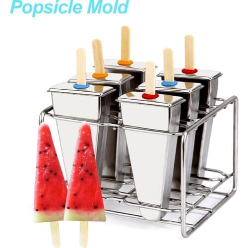 6 Cups DIY Ice Cream Mold Stainless Steel Popsicle Mold With Tray Holder 50pcs Wooden Stick Ice Cream Mould For Home Use