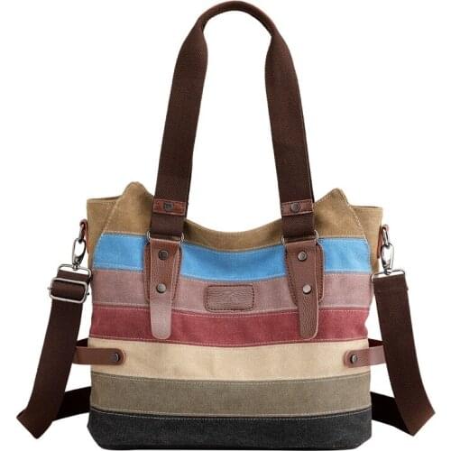Canvas leisure womens bag new fashion collision color splicing single shoulder bag slanting hand womens bag