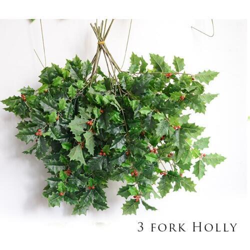 10PCS/LOT Pu Artificial 3 Head Holly Berry Rich Fruit Plant Artificial Silk Flowers Fruits For Christmas Wedding Decoration