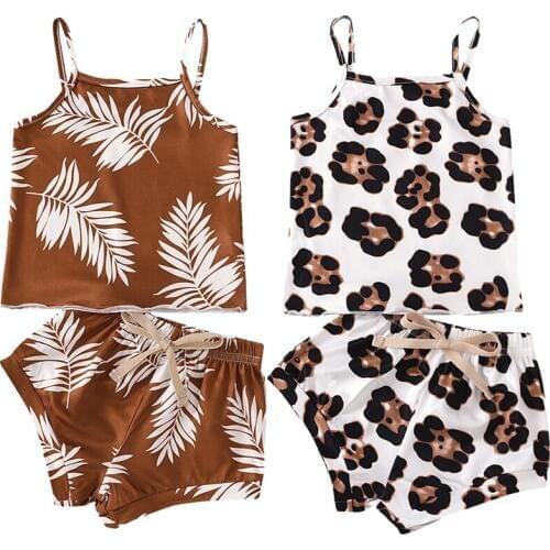 2Pcs Set Newborn Baby Girls Leopard Outfits Sleeveless Suspenders Vest Tops + Shorts Set