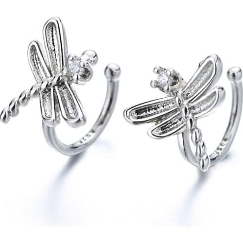 A Girl' Mini Creative Design Dragonfly Stud Earring Cute Animal Shiny Zircon Ear Clip Without Ear Hole For Girl Women Gift