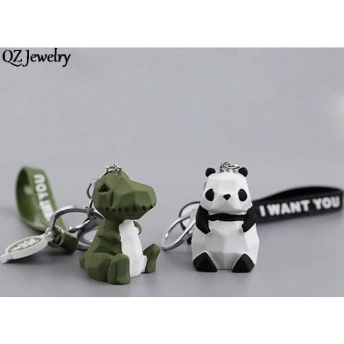 Cute Geometric Animal Keychains Cartoon Stereoscopic Dinosaur Panda Deer Key Chain Rings Backpack Bag Pendants Keyring Gifts