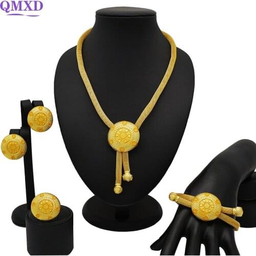 Fashion Bride Dubai Jewelry Sets Gold Necklace Crystal Bead Bracelet Ring Wedding & Engagement Jewelry