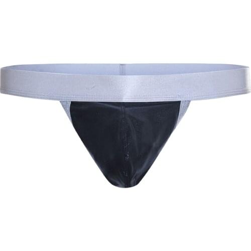AIIOU Sexy Men Thongs and G Strings Gay Underwear Faux Leather Jockstrap Sissy Thong Panties Penis Pouch Men Erotic Underwear