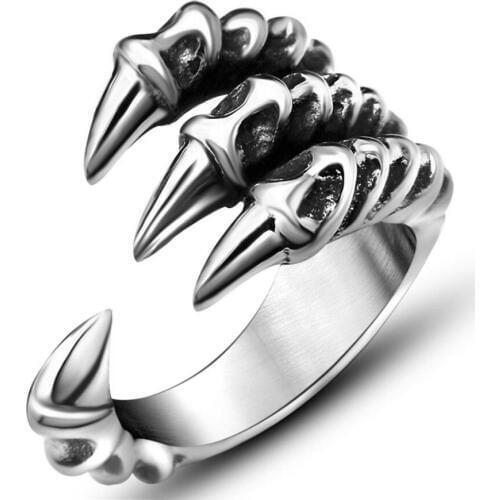 Retro personality domineering ring punk eagle claws open ring men titanium steel ring wholesale