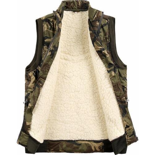 Men Winter Lambskin Warm Tactical Vest Outdoor Trekking Fishing Hunting Camping Male Military Camouflage Sleeveless Waistcoat