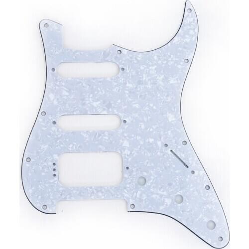 Musiclily Pro 11-Hole Round Corner HSS Guitar Strat Pickguard for USA/Mexican Strat 4-screw Humbucking Pickup, 4Ply White Pearl