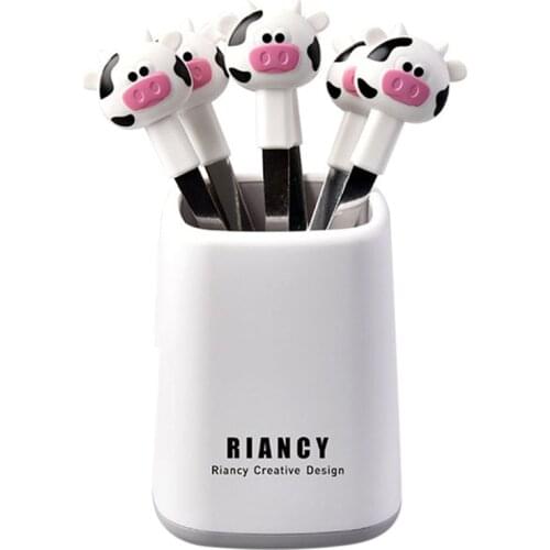 Cartoon Calf Fruit Fork Cutlery Set Restaurant Dessert Cake Dessert Moon Cake Desserts Stainless Steel Small Fork Set With Base