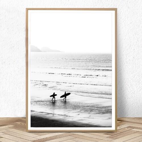 Black and White Surf Print California Wall Art Beach Poster Modern Ocean Canvas Painting Nordic Wall Pictures for Living Room