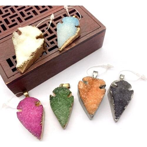 Natural Stone Colorful Crystal Pendant Tapered Electroplating Process Earring Necklace Pendant Jewelry DIY Fashion Charm Design
