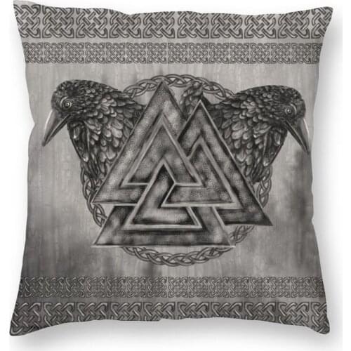 Valknut Symbol And Ravens Throw Pillow Case Home Decorative Square Norse Viking Odin Cushion Cover 45x45cm Pillowcover for Sofa