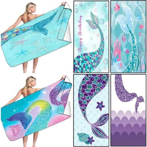 New Disney Mermaid Thin Microfiber Soft Beach Towels Lovely Colorful Scale 3d Print Shower Travel Towel Rectangular Beach Towel