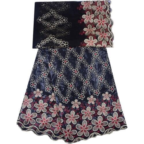 Wholesale Black Color Embroidered Bazin Riche Getzner With Tulle Lace Fabric Beaded African Bazin Fabric For Women Dress 1284