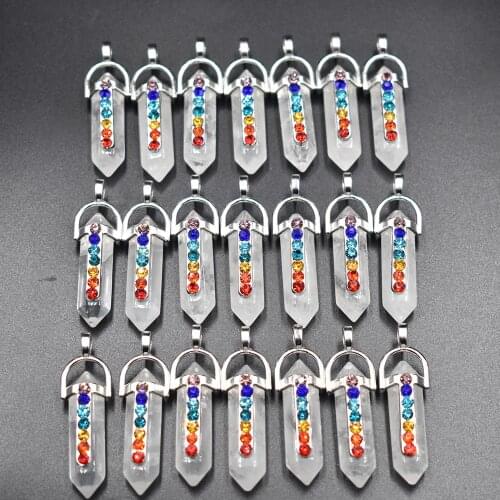 7 Chakra Natural white crystal pendant for diy Jewelry making necklace Accessories 24pcs/lot Wholesale free shipping