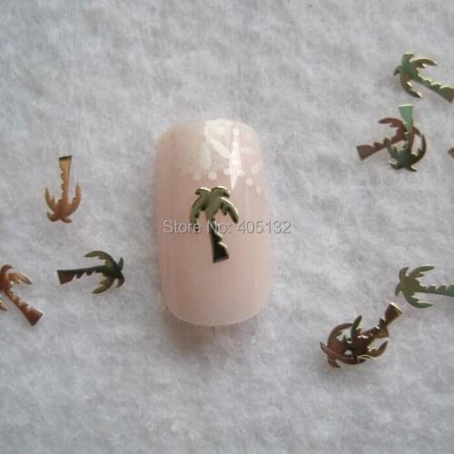 Approx. 1000pcs/bag Metal Gold Palm Tree Design Non-adhesive Metal Slices Nail Art Decoration MS-281-2