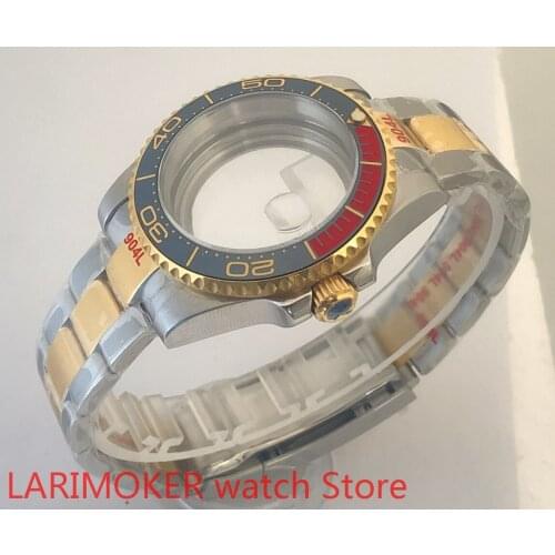 Transparent back 40mm sapphire glass case with 904L stainless steel bracelet with ETA NH36 MH35 cases blue red bezel