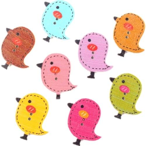 50pcs Mixed 26x22mm Multicolor Wooden Bird Buttons For Clothing Needlework Scrapbooking Wood Decorative Crafts Diy Accessories