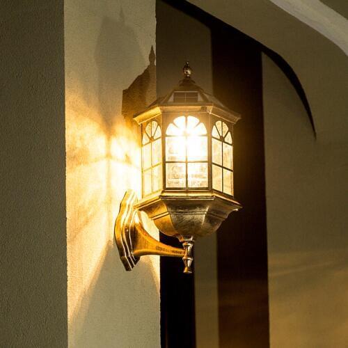 Retro 220v 110v Glass Led Outdoor Solar Waterproof Wall Lighting Lamp Sconce for Street Home Porch Gate Balcony Veranda House