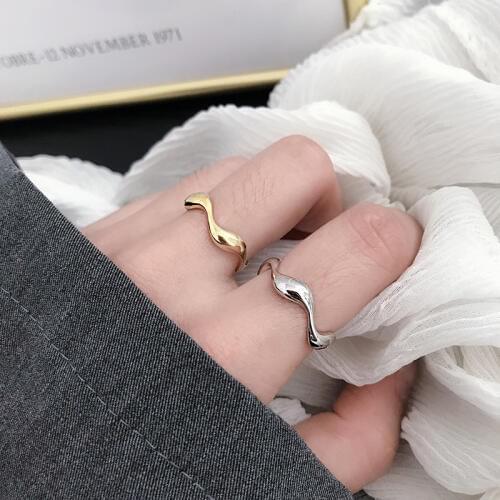 Silvology 925 Sterling Silver Irregular Wave Rings Glossy Minimalist Elegant Open Thin Rings for Women Fashionable Party Jewelry