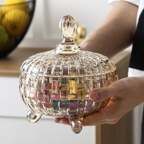 Crystal With Lid Glass Candy Dried Fruit Jar Glass Containers for Food Living Room Kitchen Canisters Home Storage Decoration