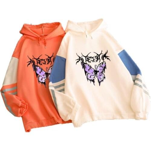 New Harajuku Fashion Purple Butterfly Printed Hoodie Sweatshirts Women Long Sleeve Fleece Tracksuit Hoody Female Streetwear Tops