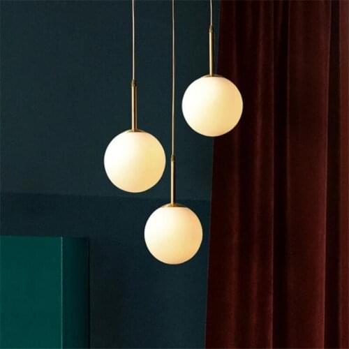 Modern Nordic Copper Glass Ball Suspension for Foyer Dining Room Bar Milk White Glass Ball Pendant Light 1945