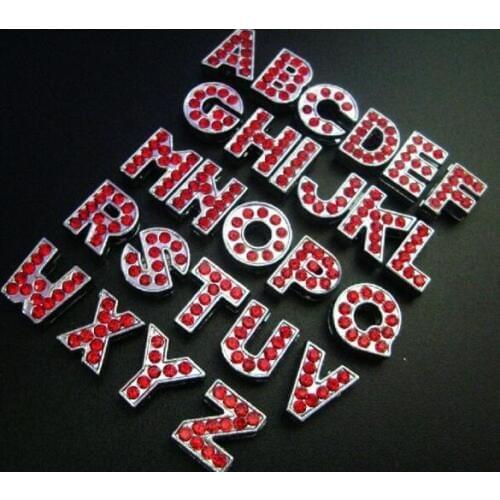 Internal Dia. 8mm A-Z red rhinestones bling slide letter 260pcs/lot DIY Alphabet fit for 8MM leather wristband bracelet